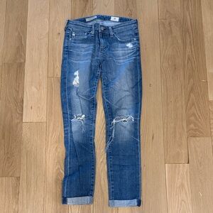 AG Adriano Goldschmied Distressed Blue Boyfriend Jeans